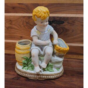 Antique FEI Collector's Edition Bisque Figure Child Porcelain Boy Planter